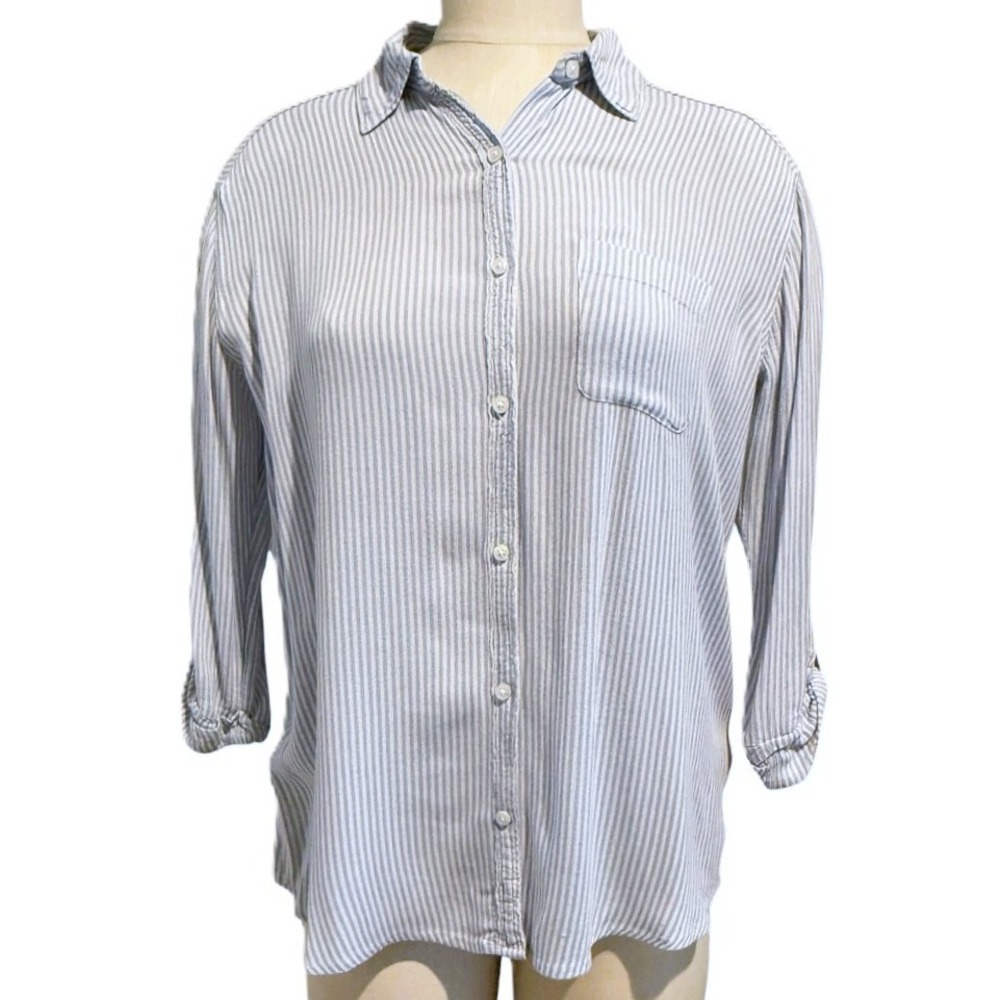 Abercrombie Kids Girls XL 16 Blue Striped Button Up Shirt Roll Tab Sleeves